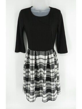 Oxiuly Women's Black & White Plaid Dress 3/4 Sleeves Small NWT